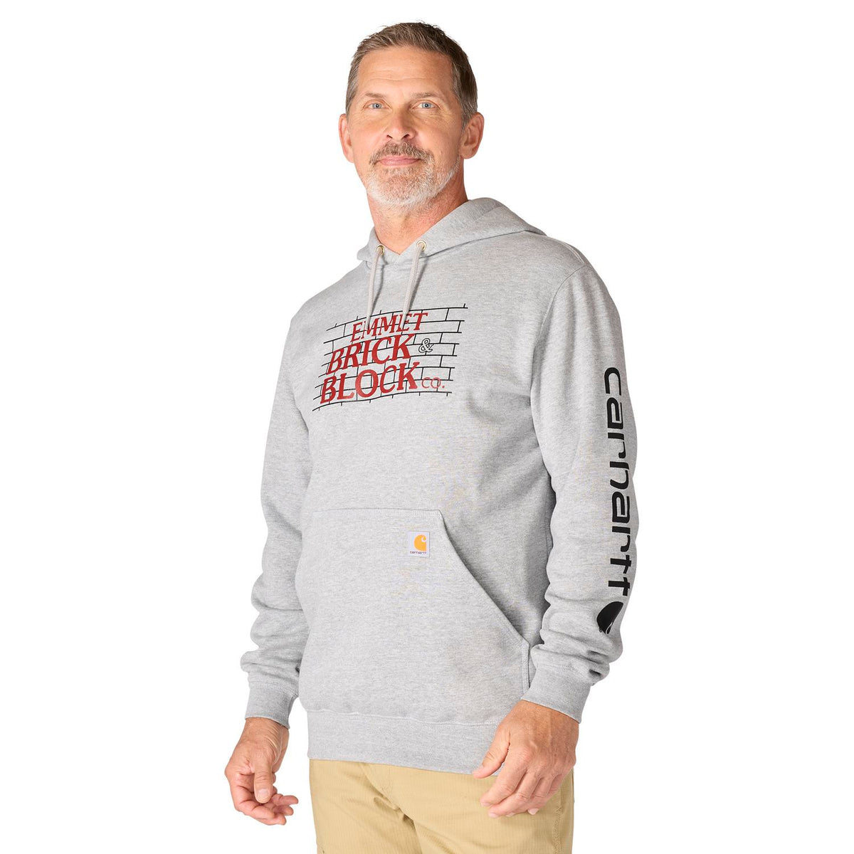 Carhartt Men's Signature Logo Hooded Pullover Sweatshirt Sweatshirts & Hoodies Carhartt Heather Gray/Black 2XL Reg