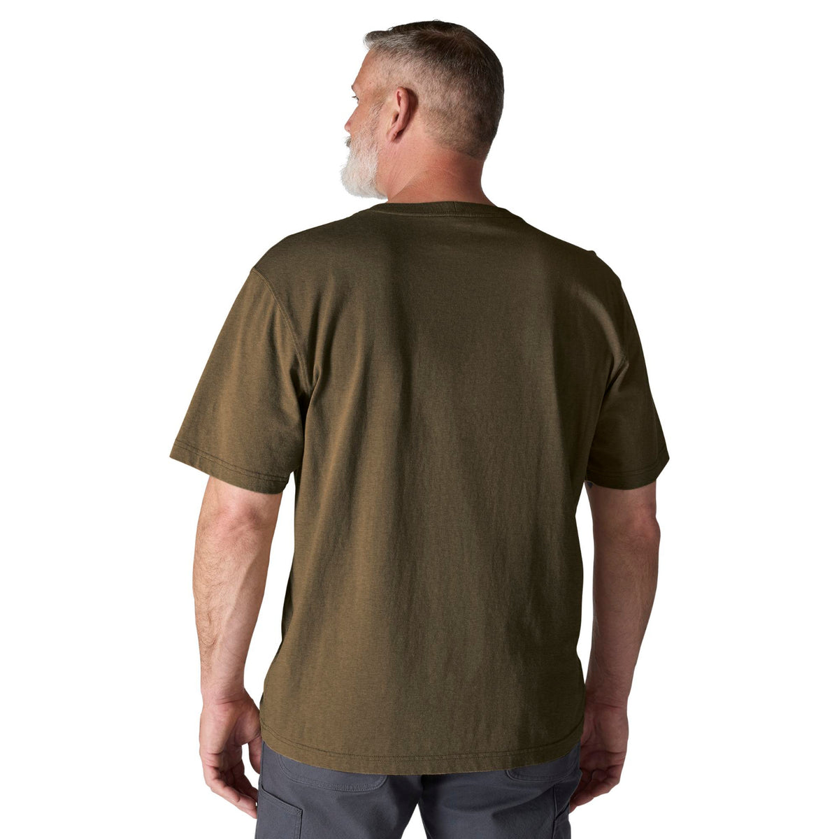 Man wearing a green t-shirt on a white background
