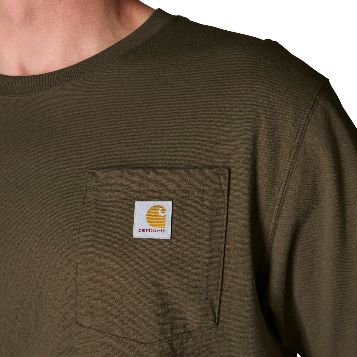 Brown t-shirt with Carhartt logo on a white background