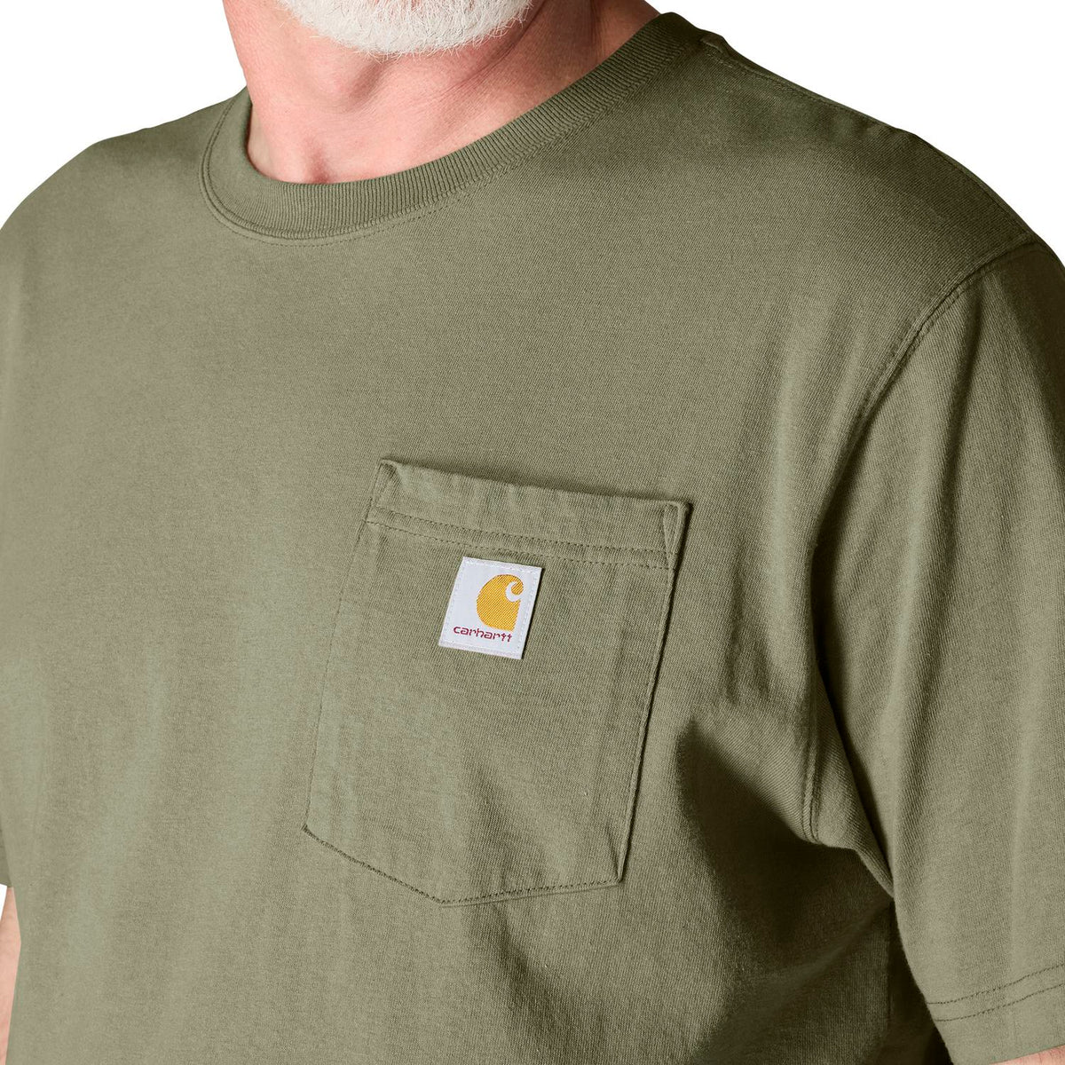 Green t-shirt with a Carhartt logo on a white background