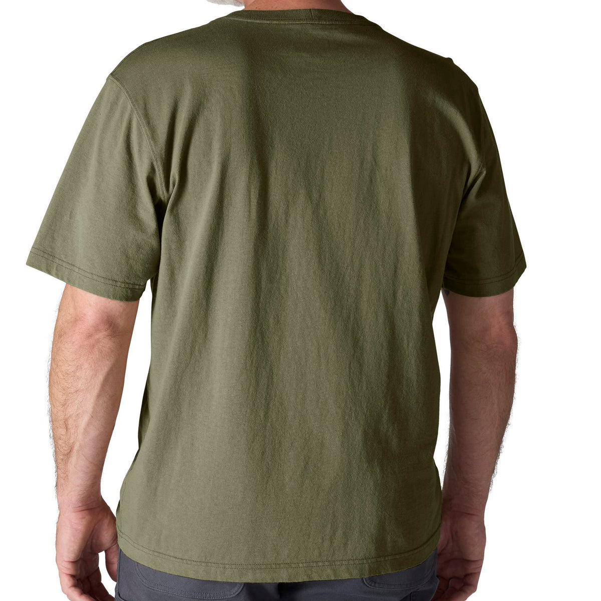 Person wearing a green t-shirt on a white background
