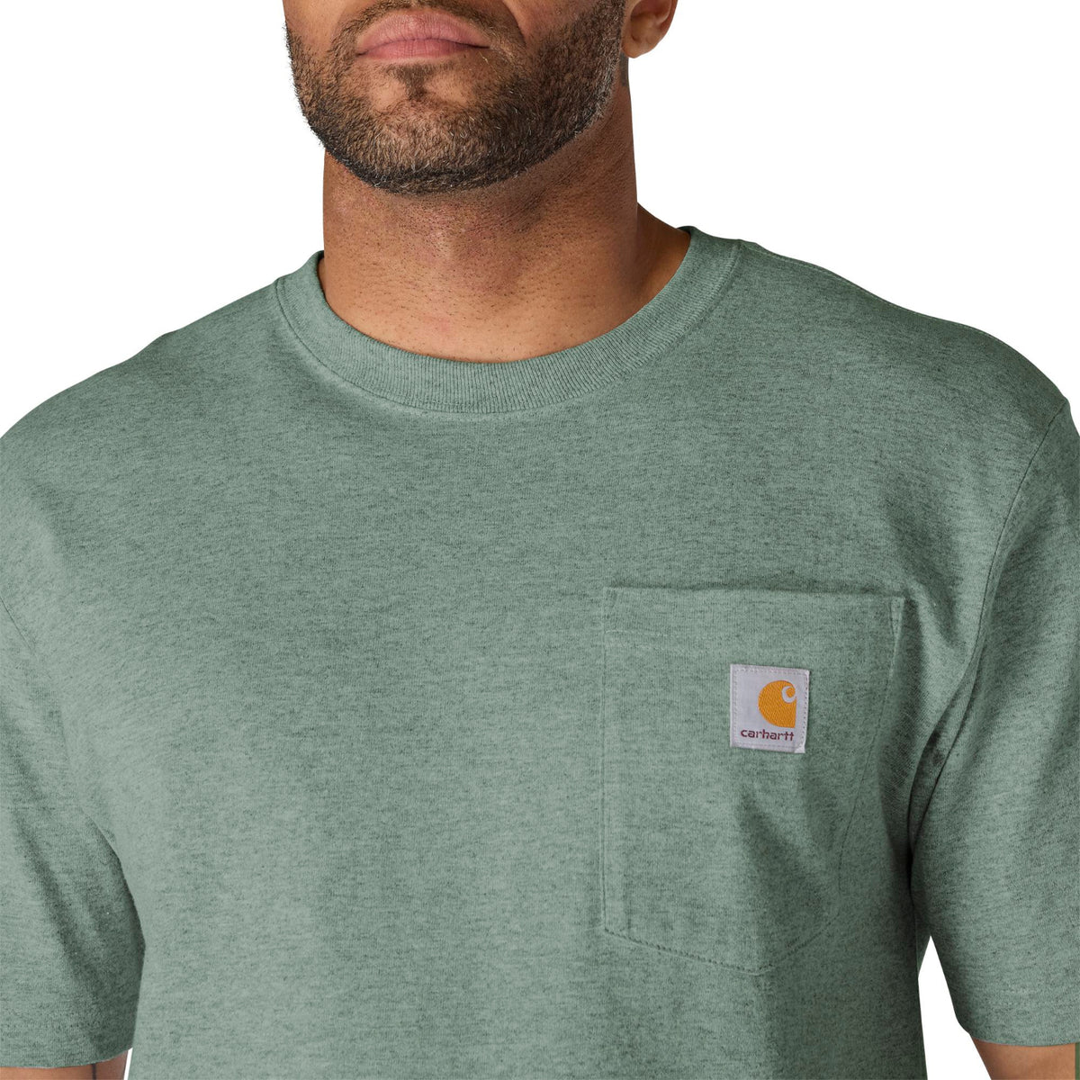 Green t-shirt with Carhartt logo on a white background