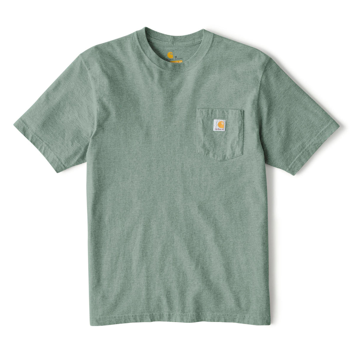 Green t-shirt with a pocket on a white background