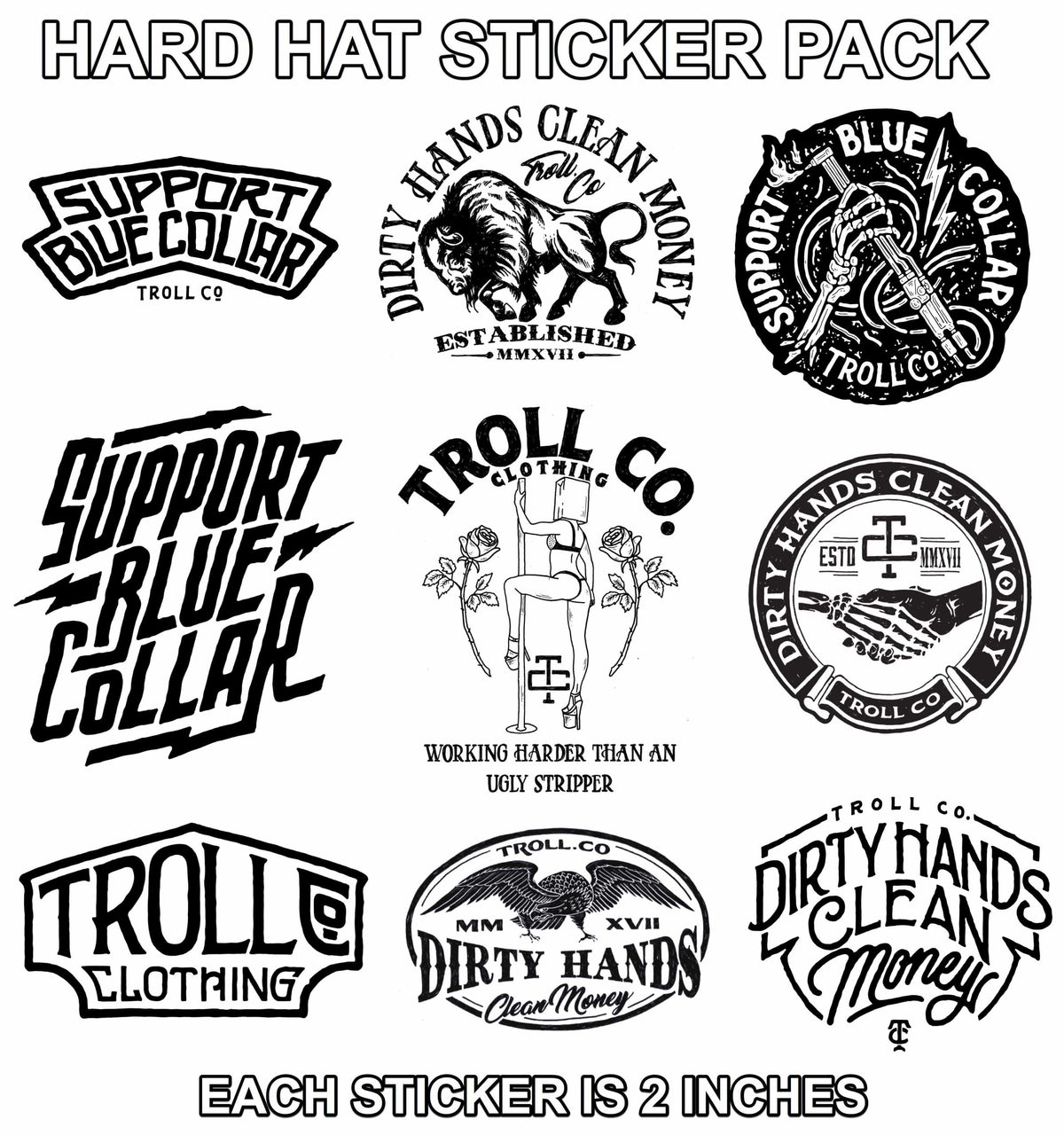 Troll Co. Clear Throwback Hard Hat Stickers 9-Pack - Work World - Workwear, Work Boots, Safety Gear