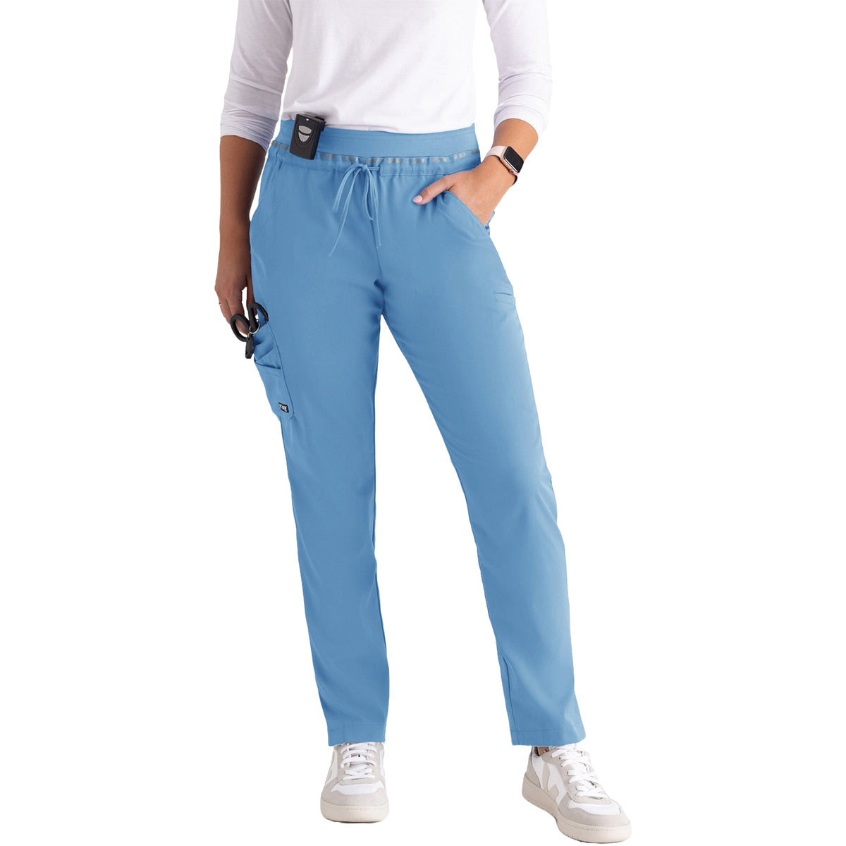 Grey's Anatomy Women's Serena 7-Pocket Tapered-Leg Scrub Pant Scrubs Grey`s Anatomy Ciel Blue 2XL Reg
