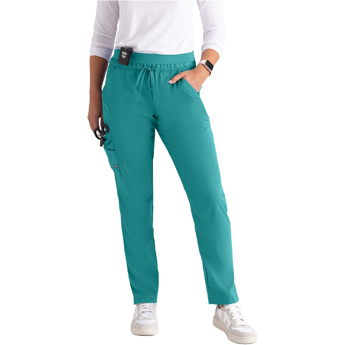 Grey's Anatomy Women's Serena 7-Pocket Tapered-Leg Scrub Pant Scrubs Grey`s Anatomy Teal L Reg