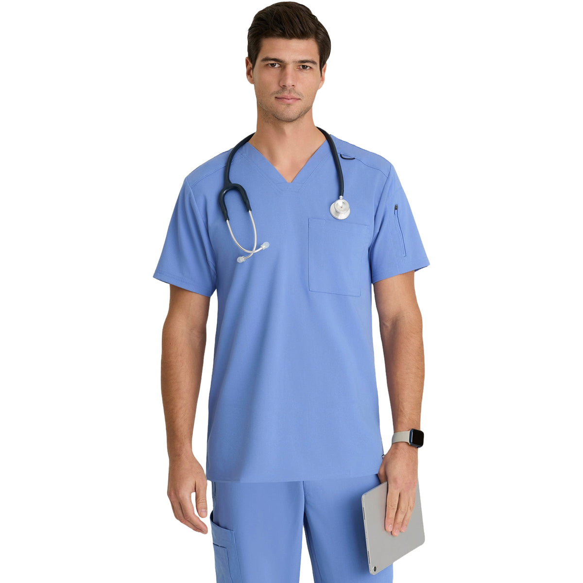 Grey's Anatomy Men's Murphy Pocket V-Neck Scrub Top Scrubs Grey`s Anatomy Ciel Blue 2XL Reg