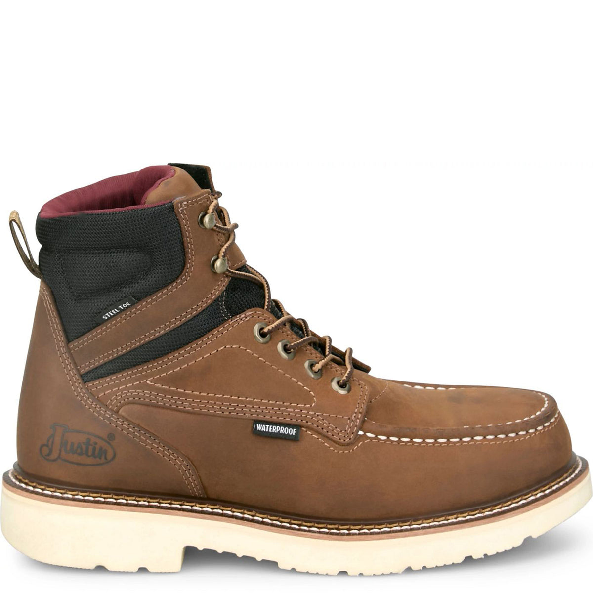 Justin Boots Men's Bristol 6" Waterproof Steel Toe Work Boot Work Boots Justin Boots Brown 10 2E