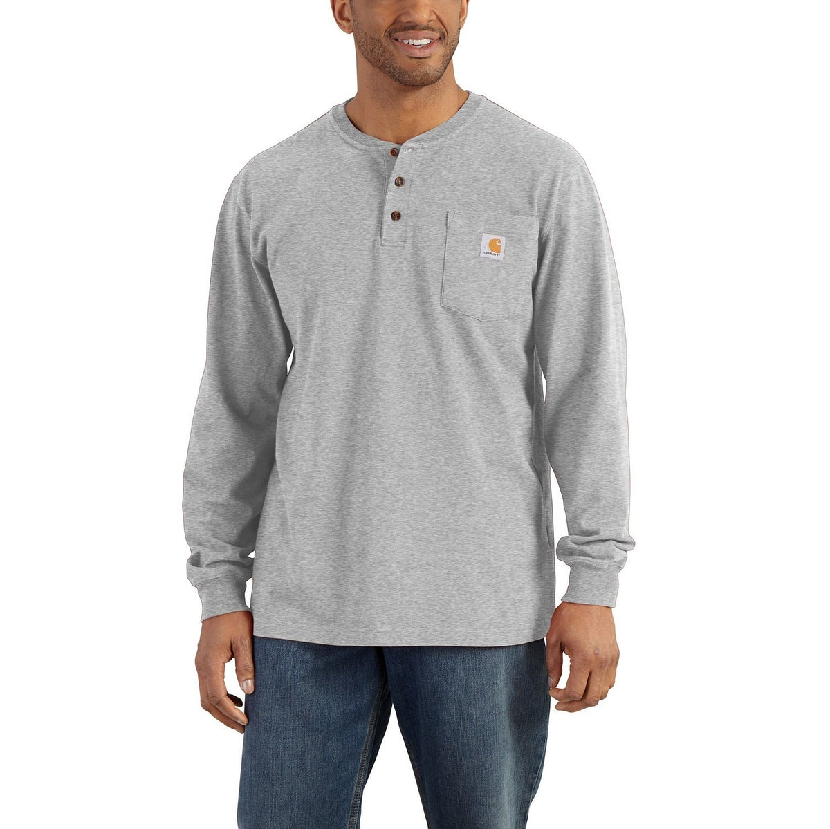 Carhartt Men's Long Sleeve Pocket Henley Long Sleeve T-Shirts Carhartt Heather Grey 2XL Reg