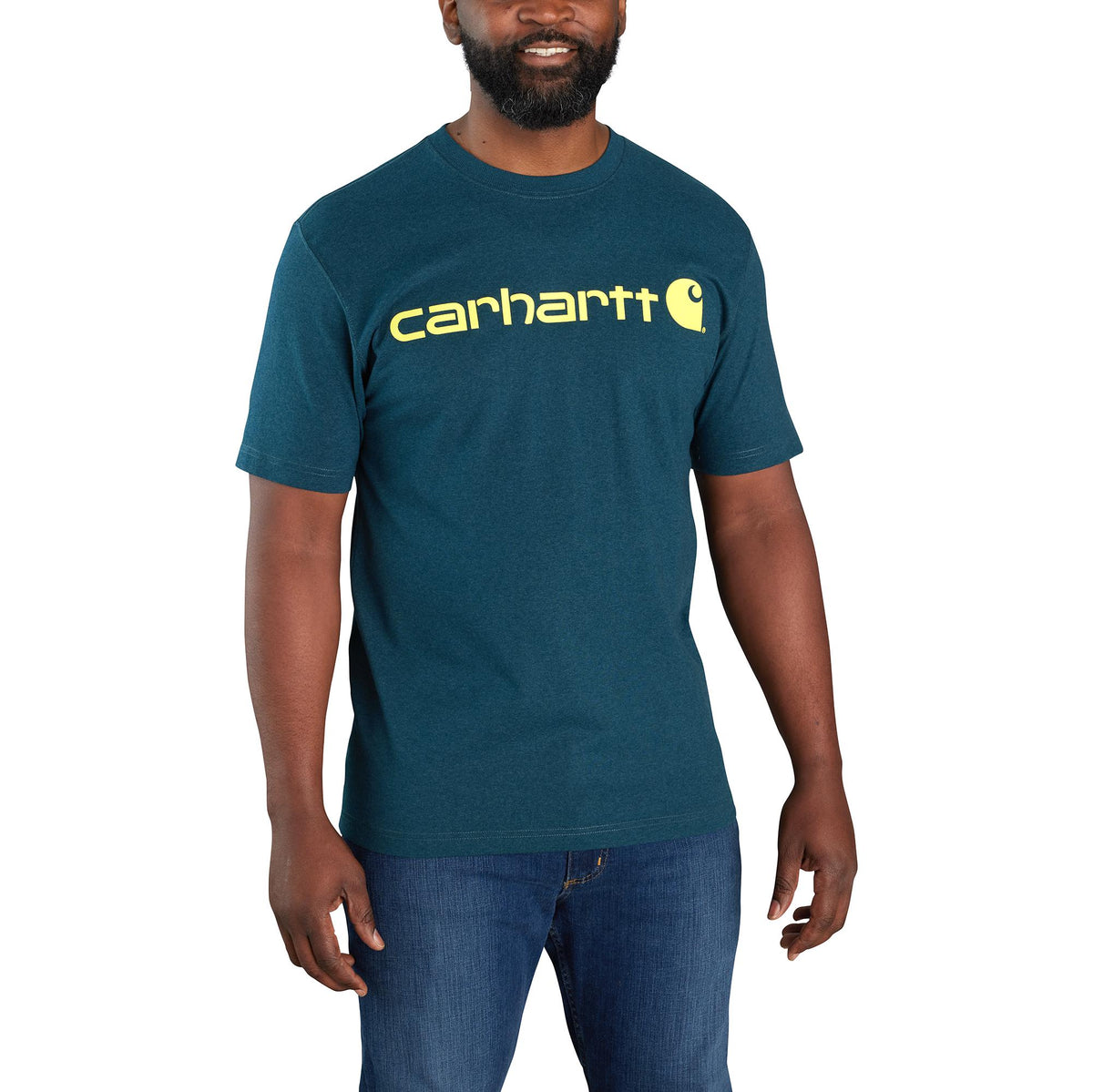 Carhartt Men&#39;s Signature Logo Short Sleeve T-Shirt_Night Blue Heather - Work World - Workwear, Work Boots, Safety Gear