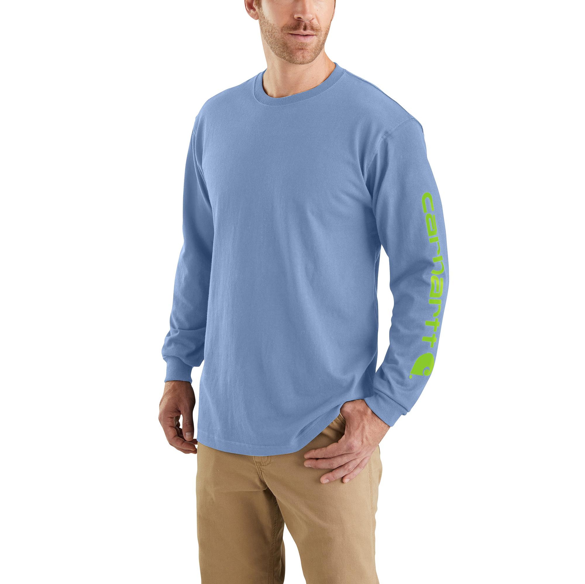 Carhartt Men's Signature Logo Long Sleeve T-Shirt_Skystone - Work World - Workwear, Work Boots, Safety Gear