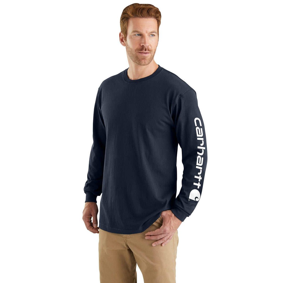 Carhartt Men's Signature Logo Long Sleeve T-Shirt Long Sleeve T-Shirts Carhartt Navy 2XL Reg