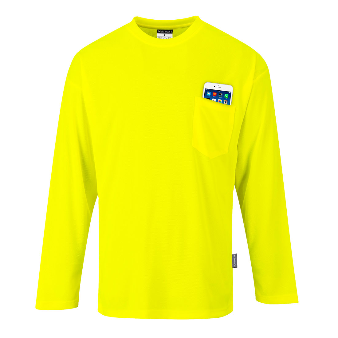 Portwest Men's Hi-Vis Non-ANSI Long Sleeve Pocket T-Shirt - Work World - Workwear, Work Boots, Safety Gear