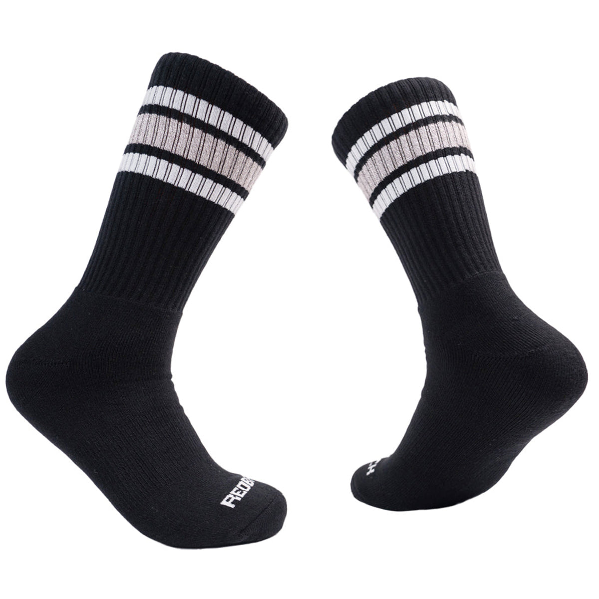 Redback Men's Everyday - Bamboo Crew Sock Socks Redback Black White Tan Stripe L