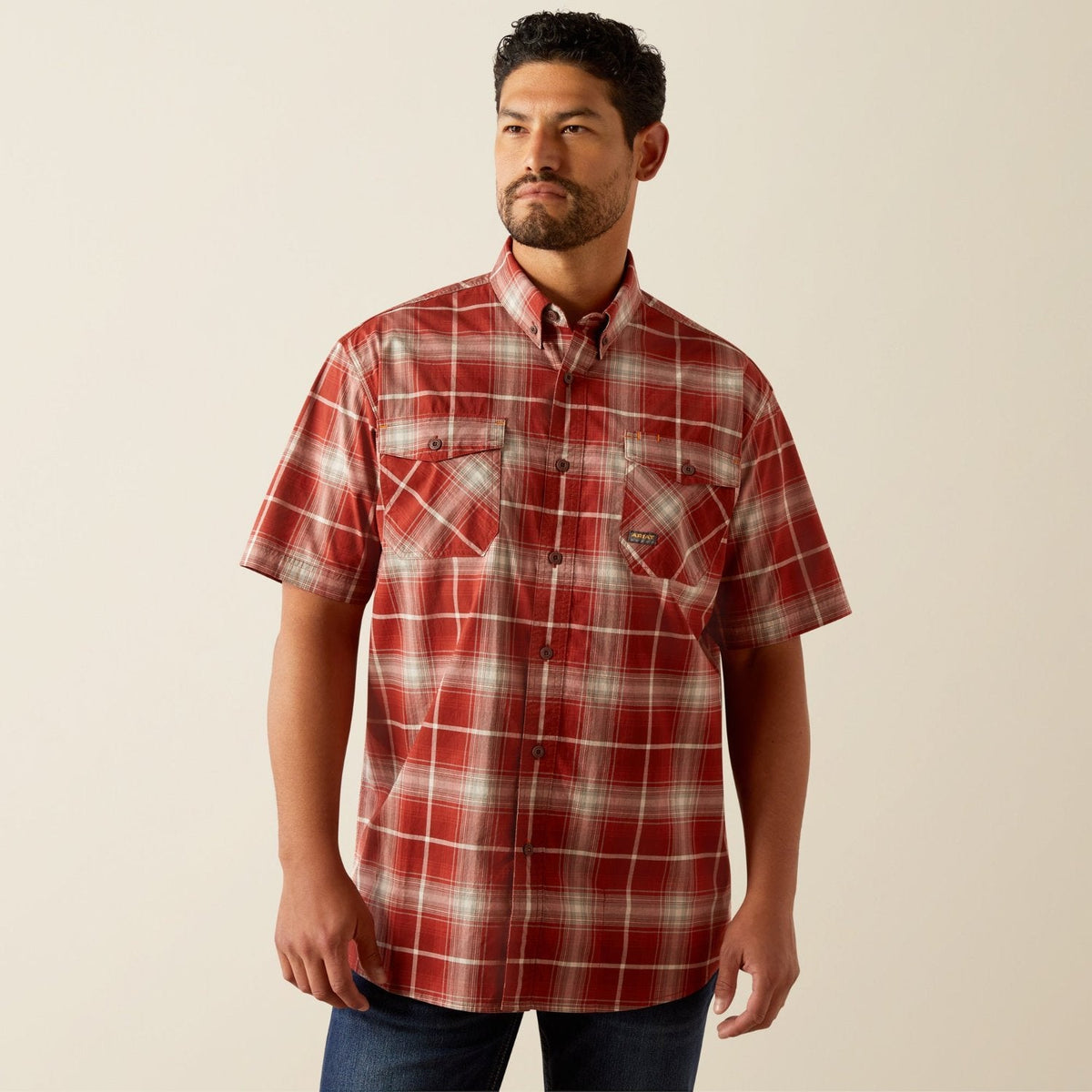 Ariat Men's Made Tough Durastretch Button-Down Short Sleeve Work Shirt Work Shirts Ariat Chili Oil 2XL Reg