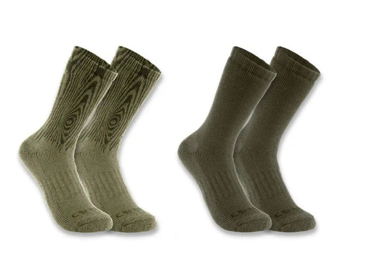 Carhartt Midweight Synthetic Wool Blend Woodgrain Crew Sock 2Pk