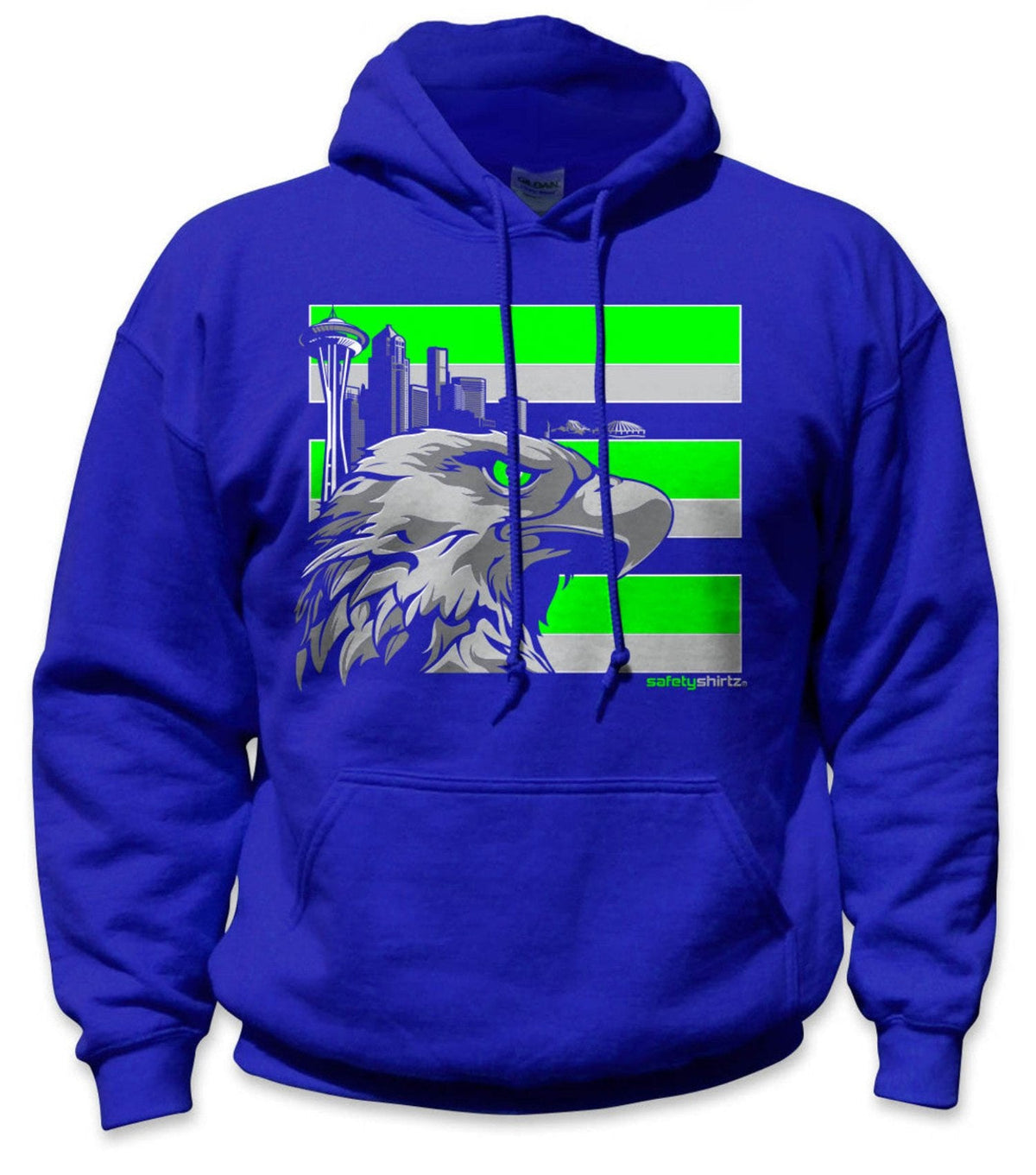 SafetyShirtz Throwback Seattle Hi-Vis Stripe Hoodie Sweatshirts & Hoodies SafetyShirtz Neon Green/Gray/Royal Blue 2XL Reg