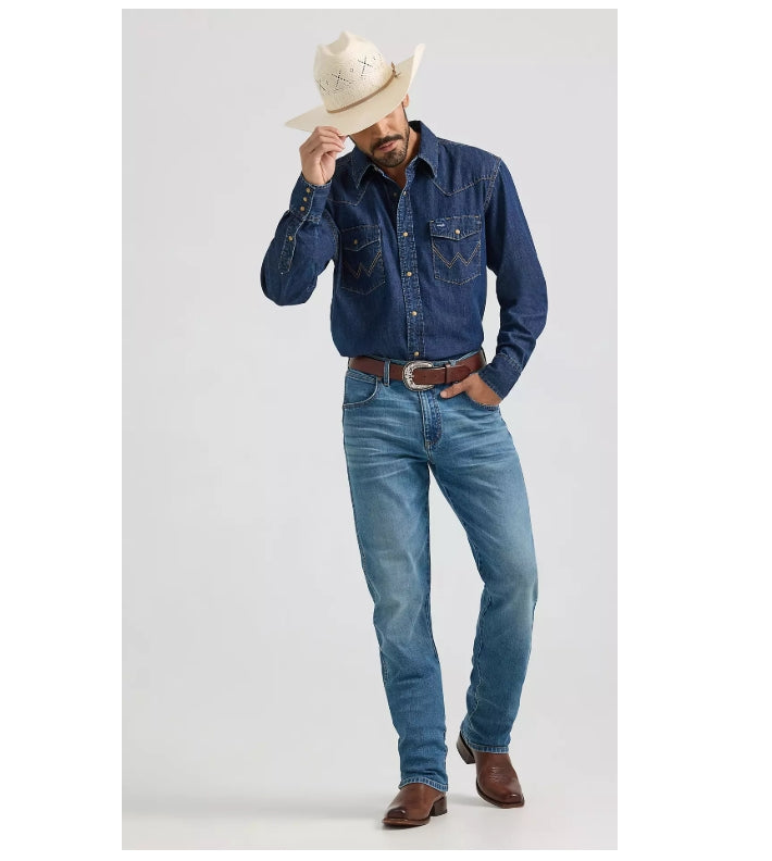Wrangler Men's Denim Snap-Front Long Sleeve Work Shirt Work Shirts Wrangler