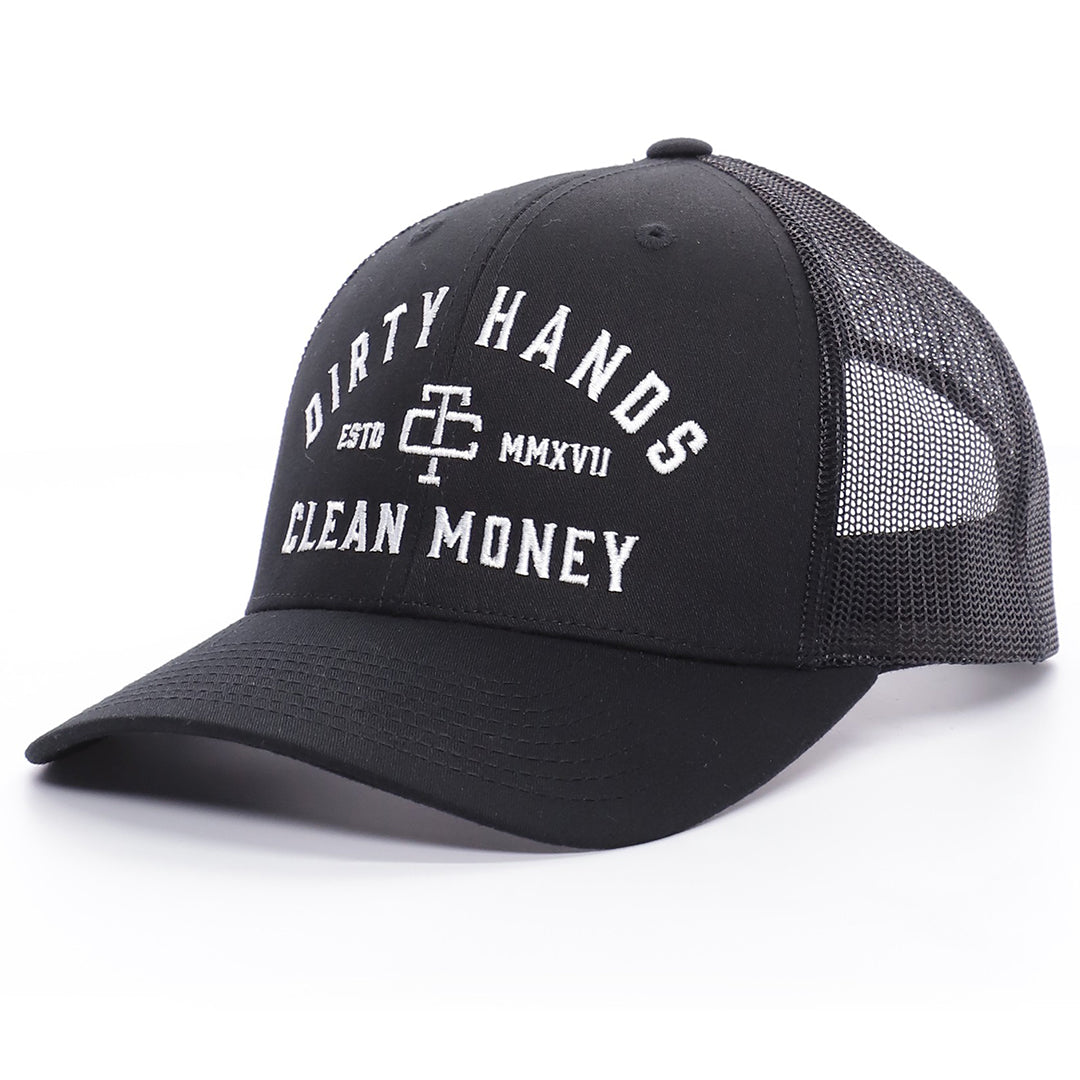 Troll Co. Men&#39;s DHCM &quot;Dirty Hands Clean Money&quot; Graphic Curved Brim Meshback Hat - Work World - Workwear, Work Boots, Safety Gear