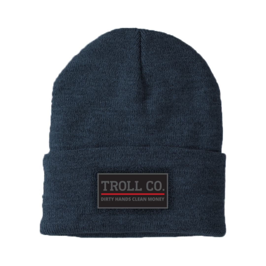 Troll Co. Premium "Dirty Hands, Clean Money" Patch Knit Beanie Hats & Caps Troll Co. Denim Heather OS