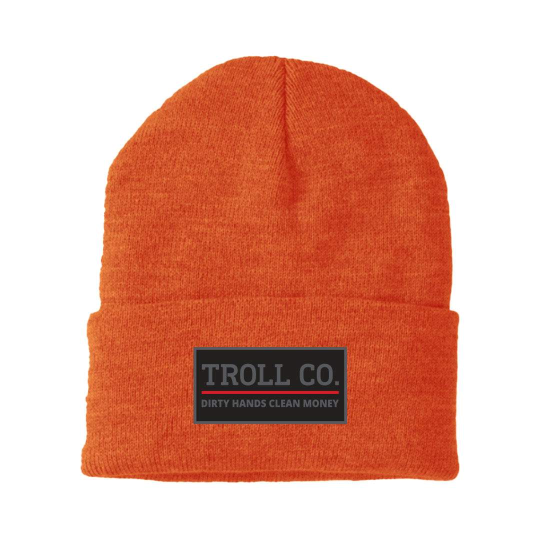 Troll Co. Premium "Dirty Hands, Clean Money" Patch Knit Beanie Hats & Caps Troll Co. Safety Orange OS