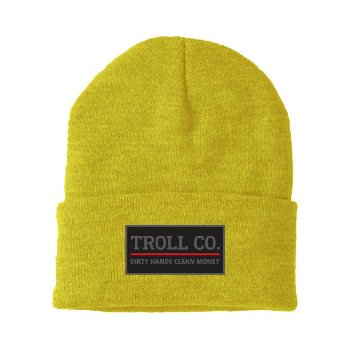 Troll Co. Premium "Dirty Hands, Clean Money" Patch Knit Beanie Hats & Caps Troll Co. Safety Yellow OS