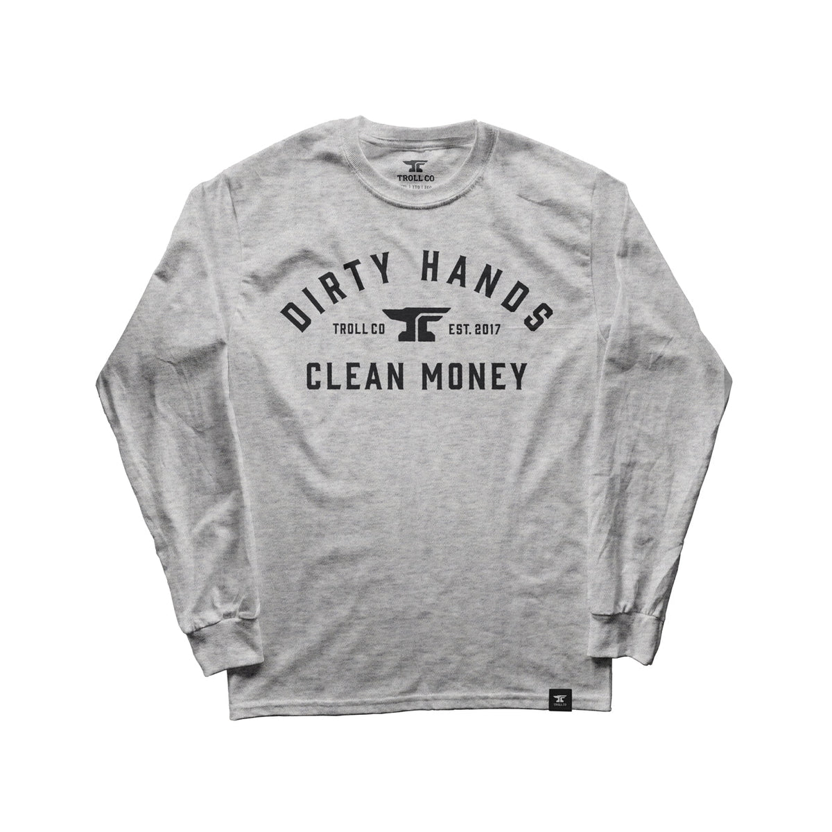Troll Co. Men's "Dirty Hands Clean Money" Classic Long Sleeve T-Shirt Long Sleeve T-Shirts Troll Co. Gray Heather 2XL Reg