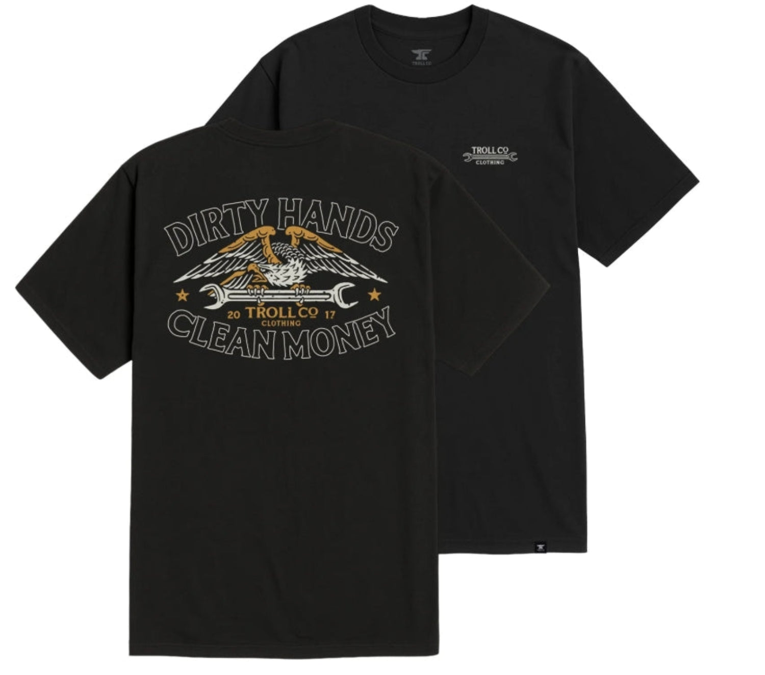 Troll Co. Men's "Dirty Hands Clean Money" Wing Spanner Graphic Short Sleeve T-Shirt - Work World - Workwear, Work Boots, Safety Gear