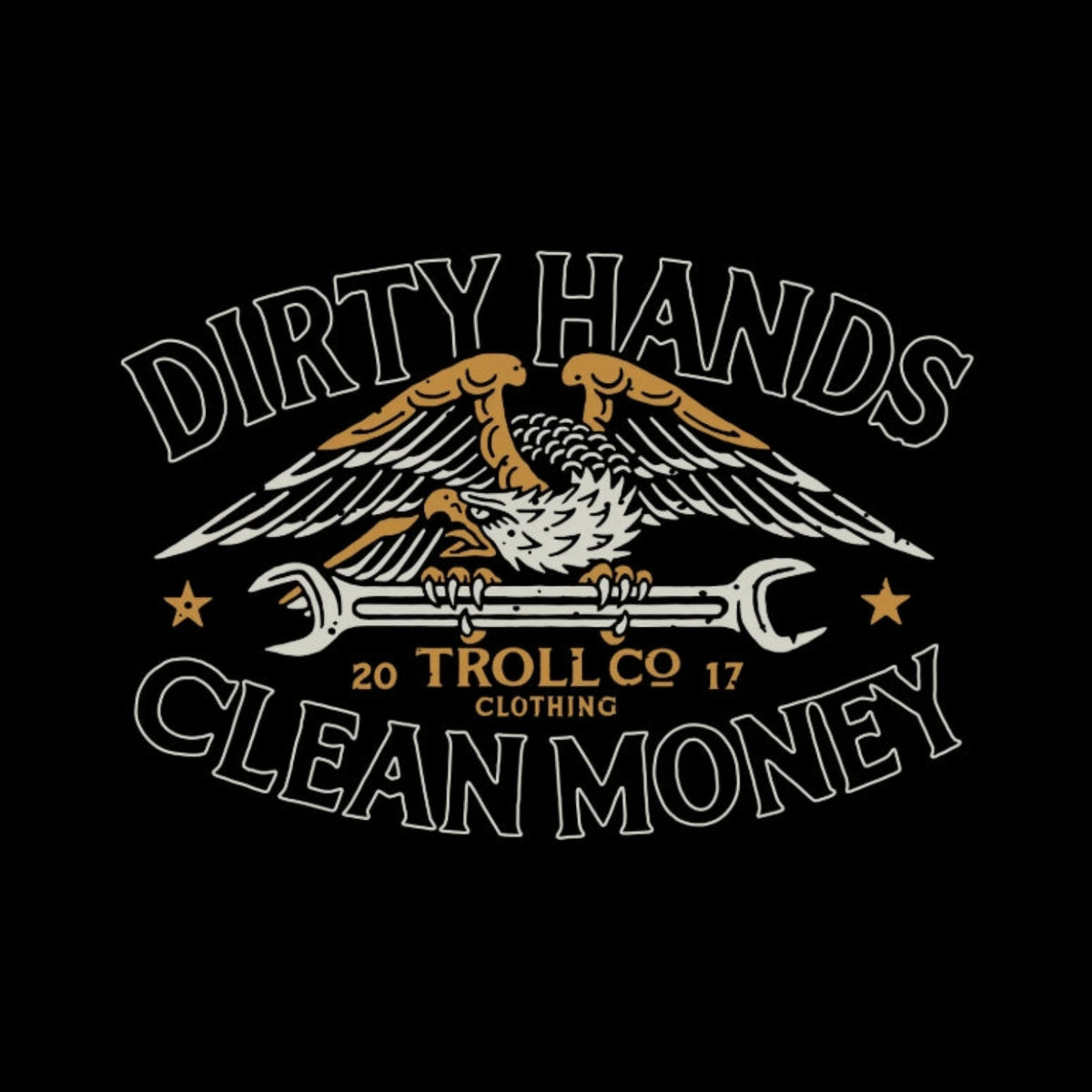 Troll Co. Men's "Dirty Hands Clean Money" Wing Spanner Graphic Short Sleeve T-Shirt - Work World - Workwear, Work Boots, Safety Gear