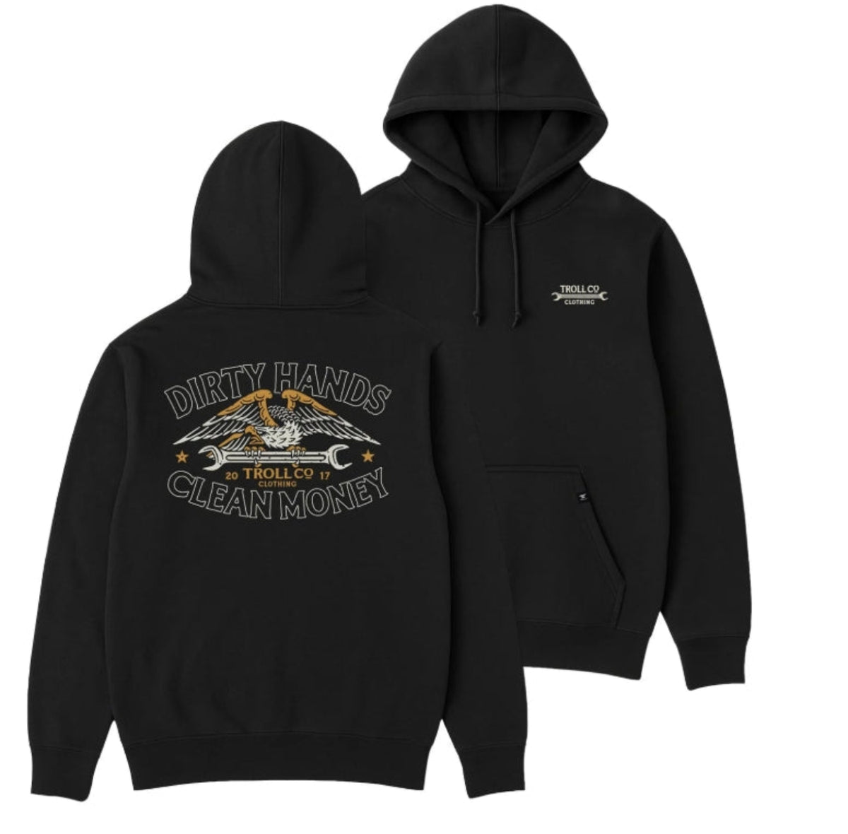 Troll Co. Men's "Dirty Hands Clean Money" Wing Spanner Graphic Hoodie - Work World - Workwear, Work Boots, Safety Gear