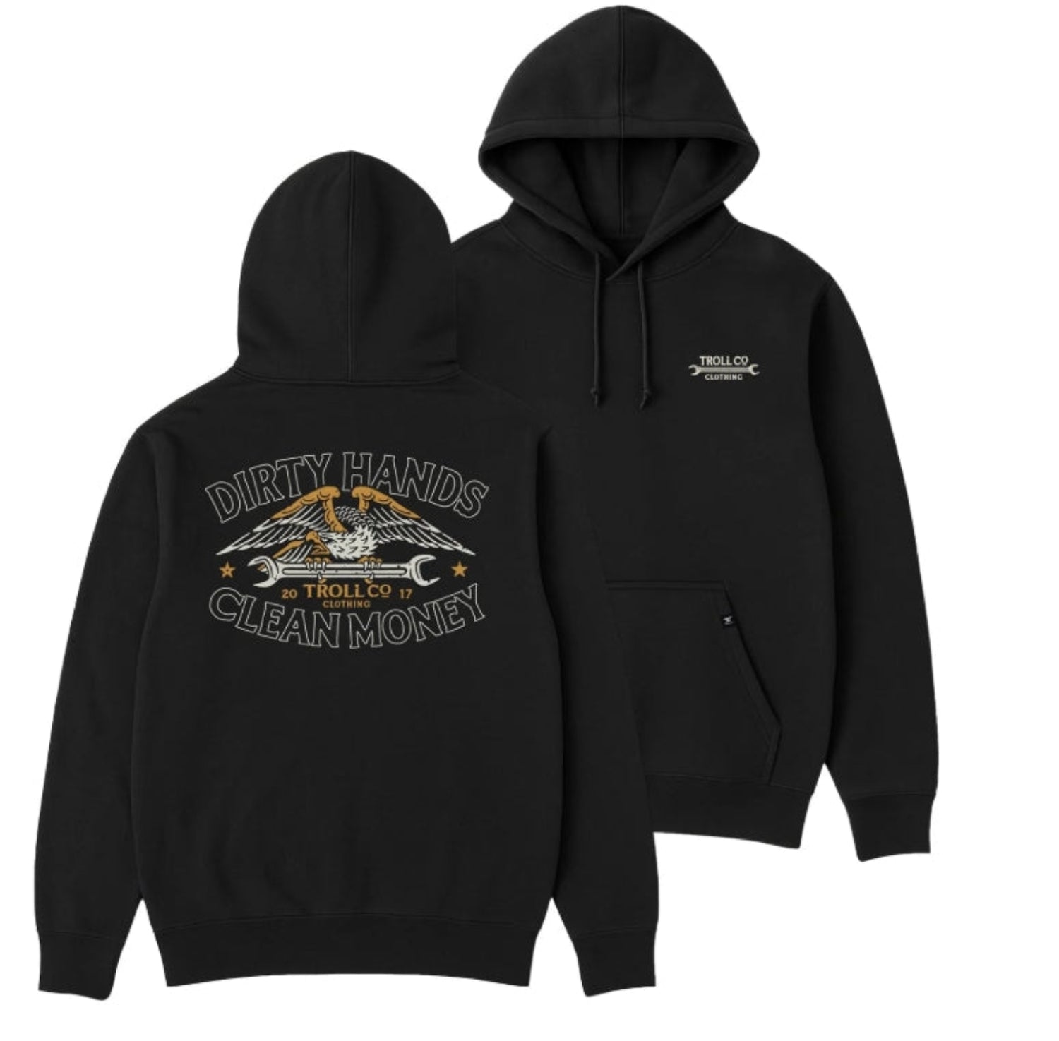Troll Co. Men's "Dirty Hands Clean Money" Wing Spanner Graphic Hoodie - Work World - Workwear, Work Boots, Safety Gear