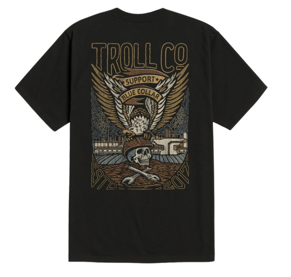 Troll Co. Men's "Support Blue Collar" Grounded Graphic Short Sleeve T-Shirt - Work World - Workwear, Work Boots, Safety Gear