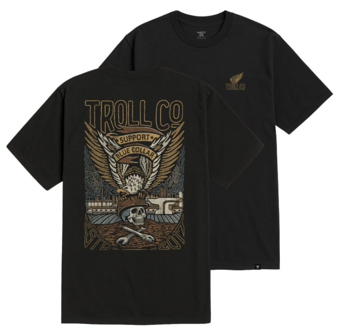 Troll Co. Men's "Support Blue Collar" Grounded Graphic Short Sleeve T-Shirt - Work World - Workwear, Work Boots, Safety Gear