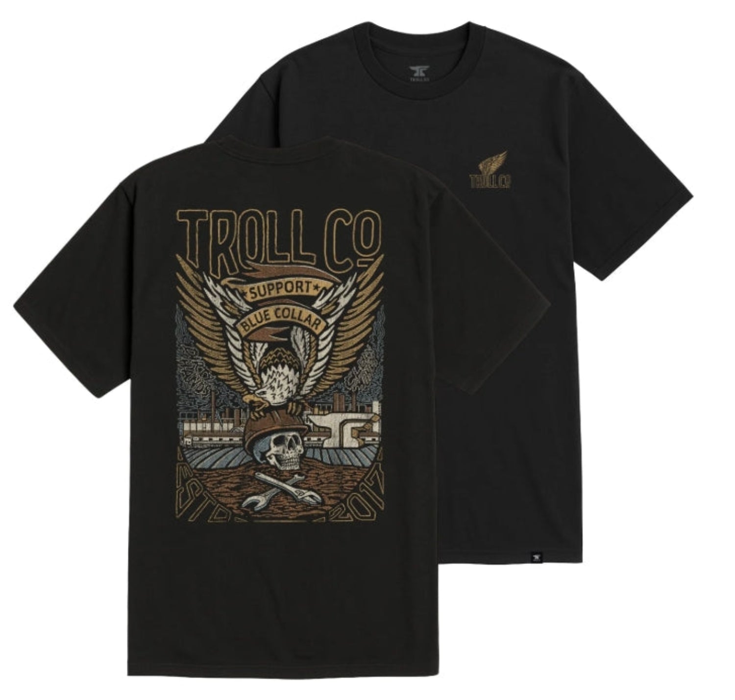 Troll Co. Men's "Support Blue Collar" Grounded Graphic Short Sleeve T-Shirt - Work World - Workwear, Work Boots, Safety Gear