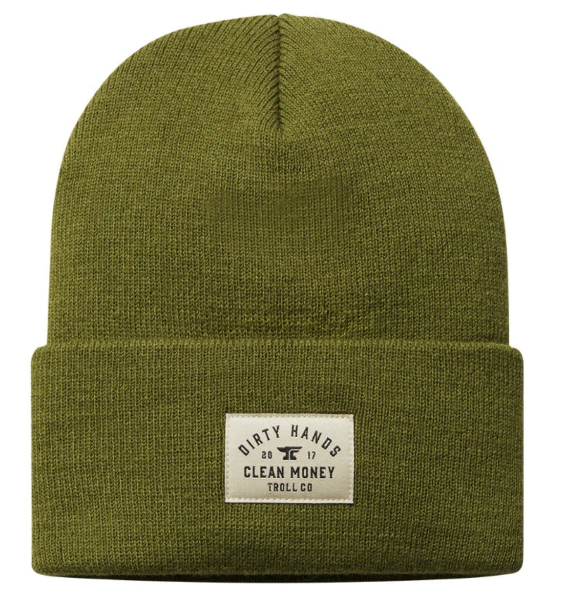 Troll Co. "Dirty Hands Clean Money" Woven Label Cuffed Beanie Hats & Caps Troll Co. Military Green OS