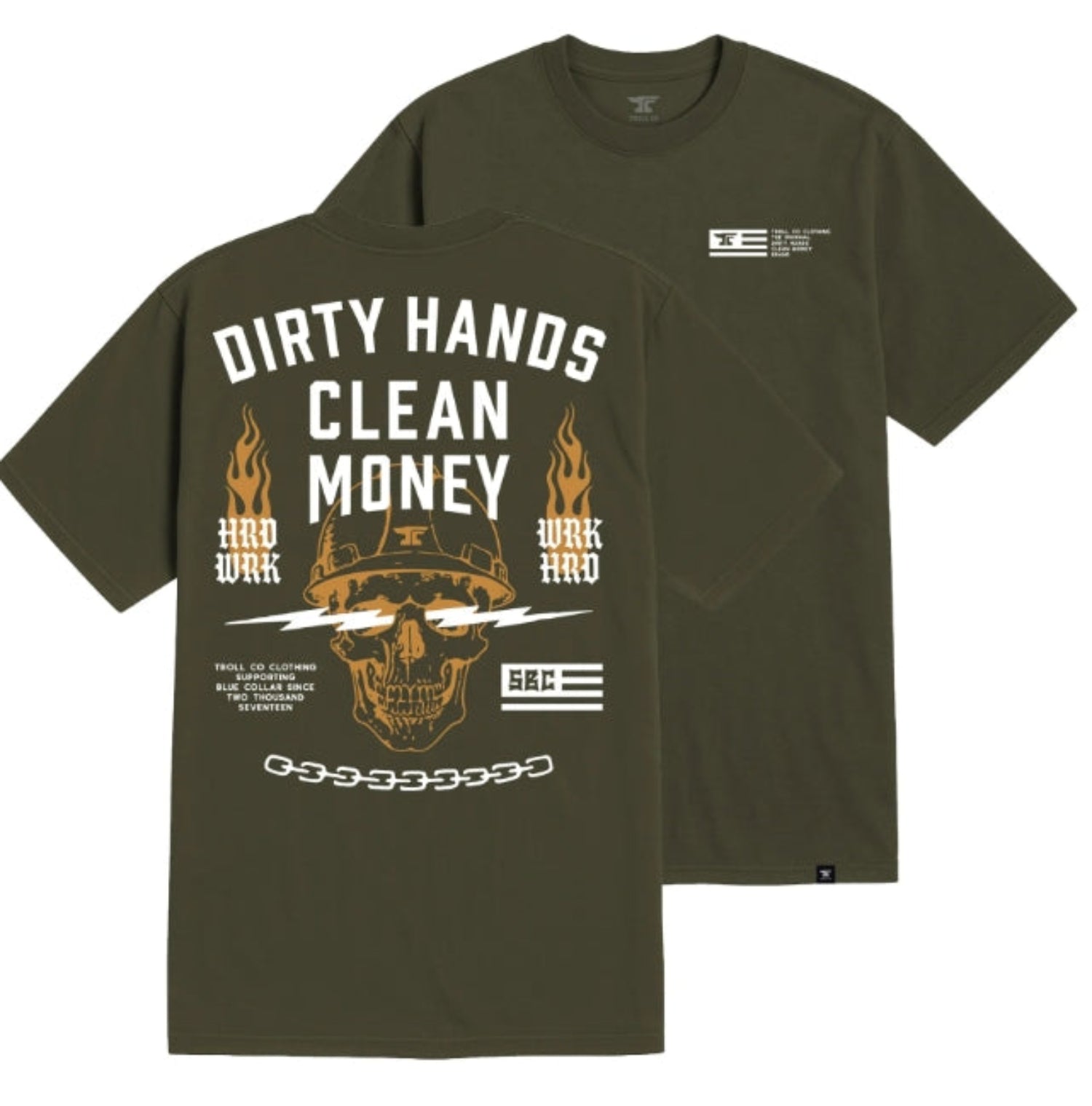 Troll Co. Men's "Dirty Hands Clean Money" Firebolt Graphic Short Sleeve T-Shirt - Work World - Workwear, Work Boots, Safety Gear