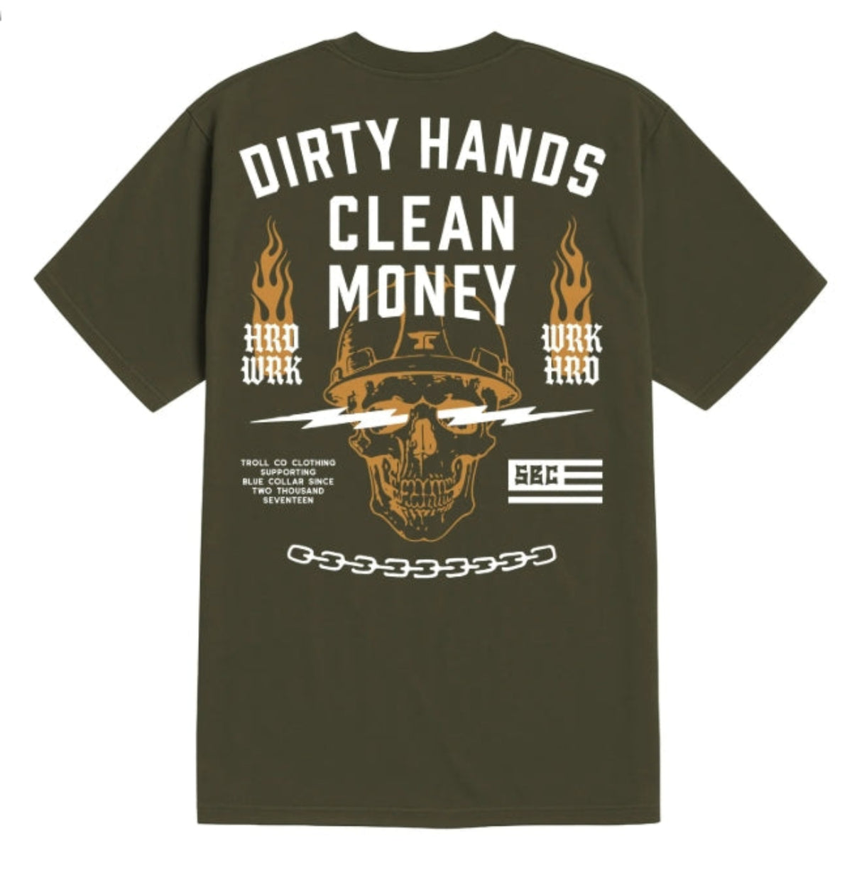 Troll Co. Men's "Dirty Hands Clean Money" Firebolt Graphic Short Sleeve T-Shirt