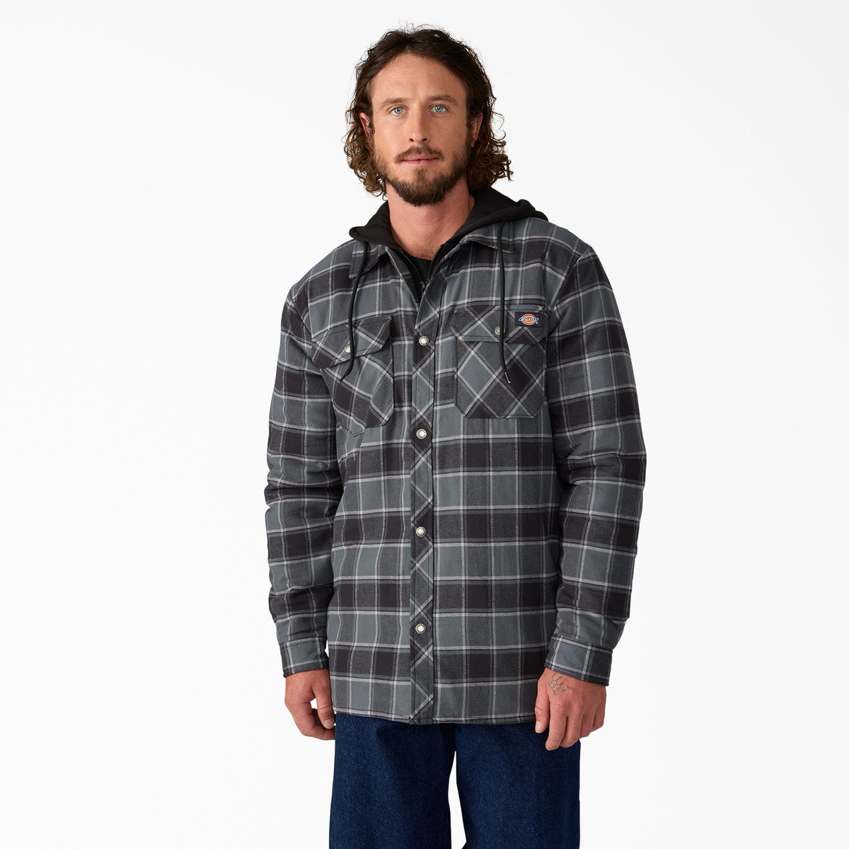 Dickies Men's Durable Water Repellent Hooded Flannel Shirt Jac Jackets & Coats Dickies Charcoal 2XL Reg
