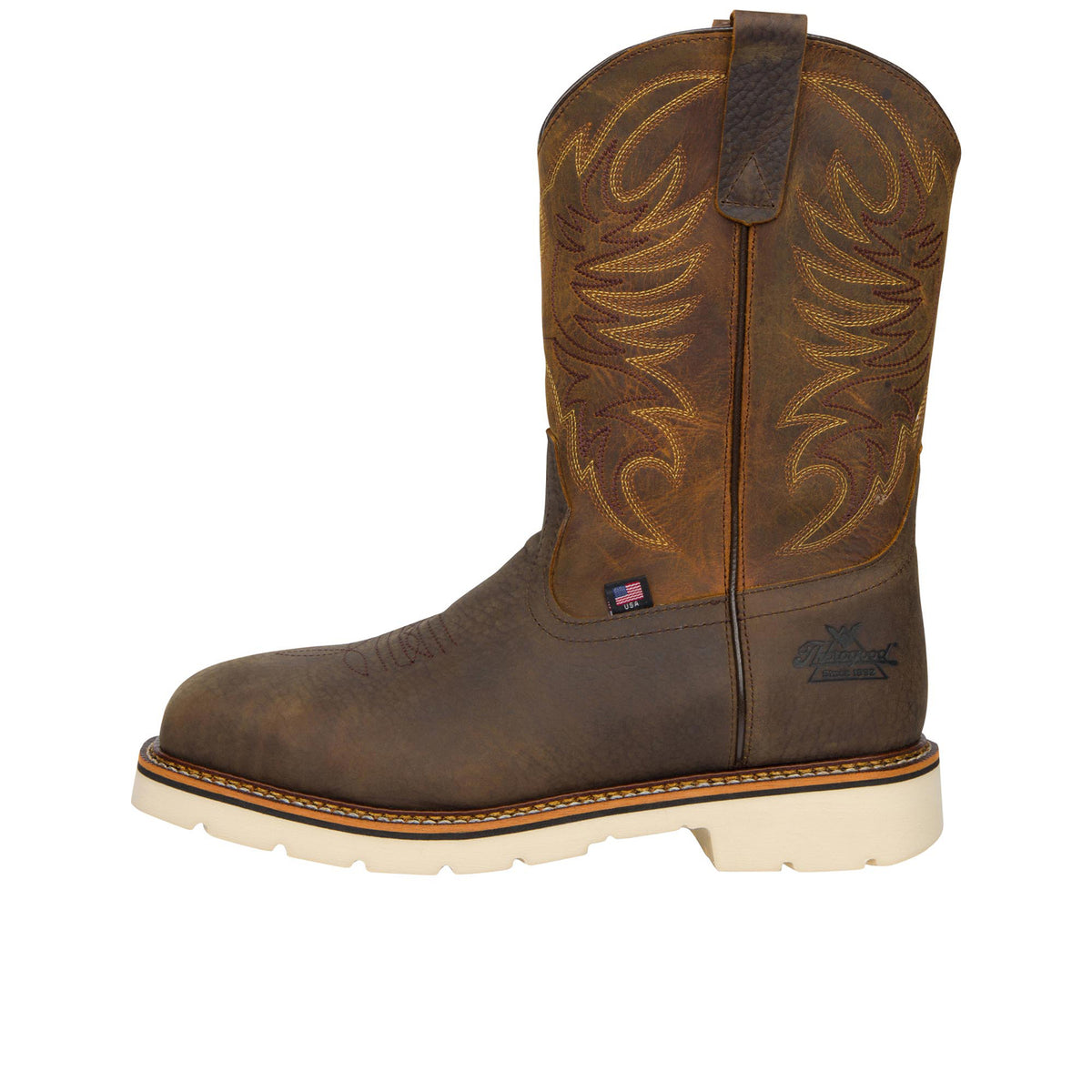 Thorogood Men's American Heritage Square Toe 11" Pull On Wellington Steel Toe Boot Work Boots Thorogood