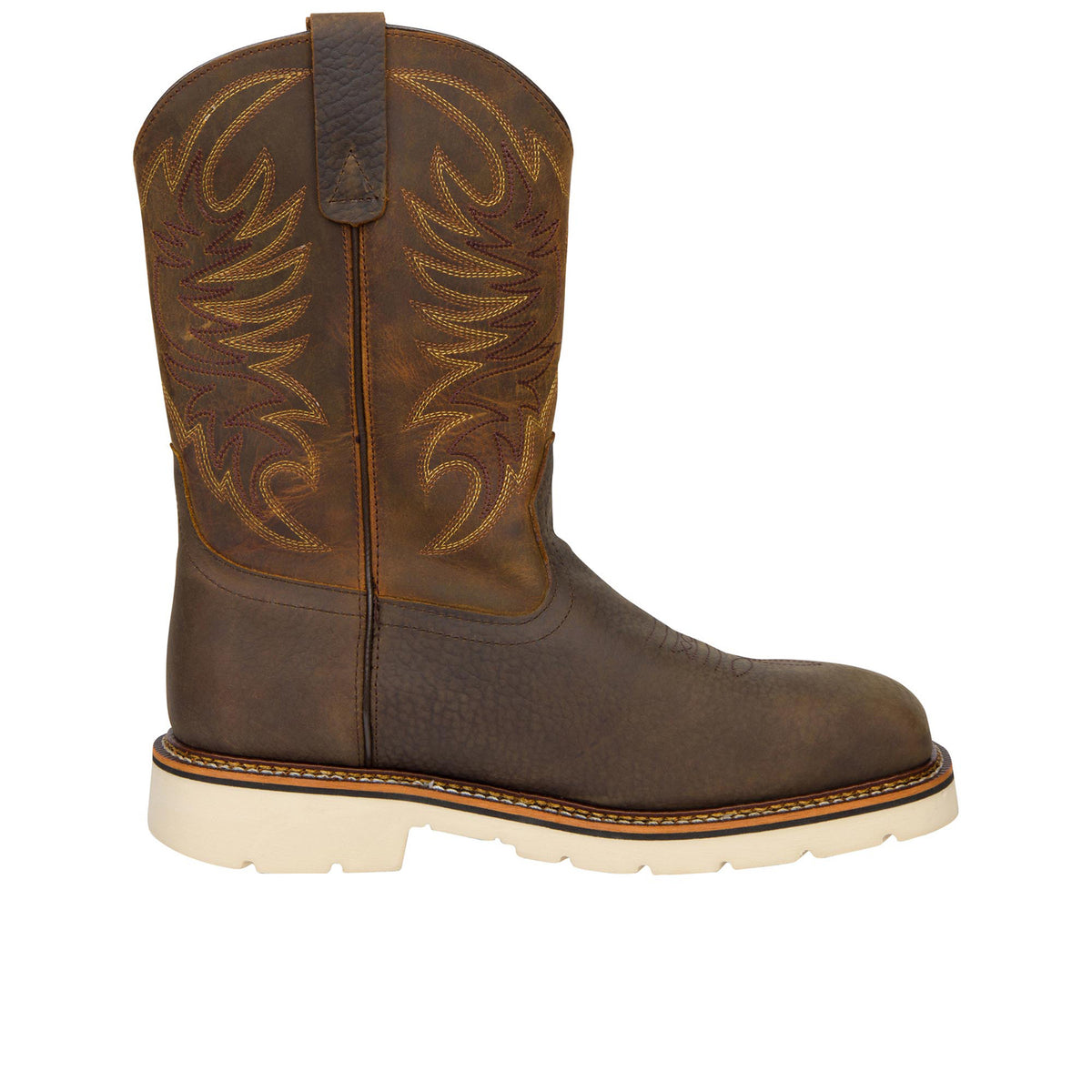 Thorogood Men's American Heritage Square Toe 11" Pull On Wellington Steel Toe Boot Work Boots Thorogood Crazyhorse Upper Pebble Brown Bottom 10 2E