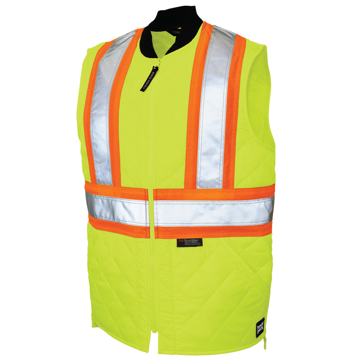 Tough Duck Men's Quilted Safety Freezer Vest Vests Tough Duck Fluorescent Green 2XL Reg