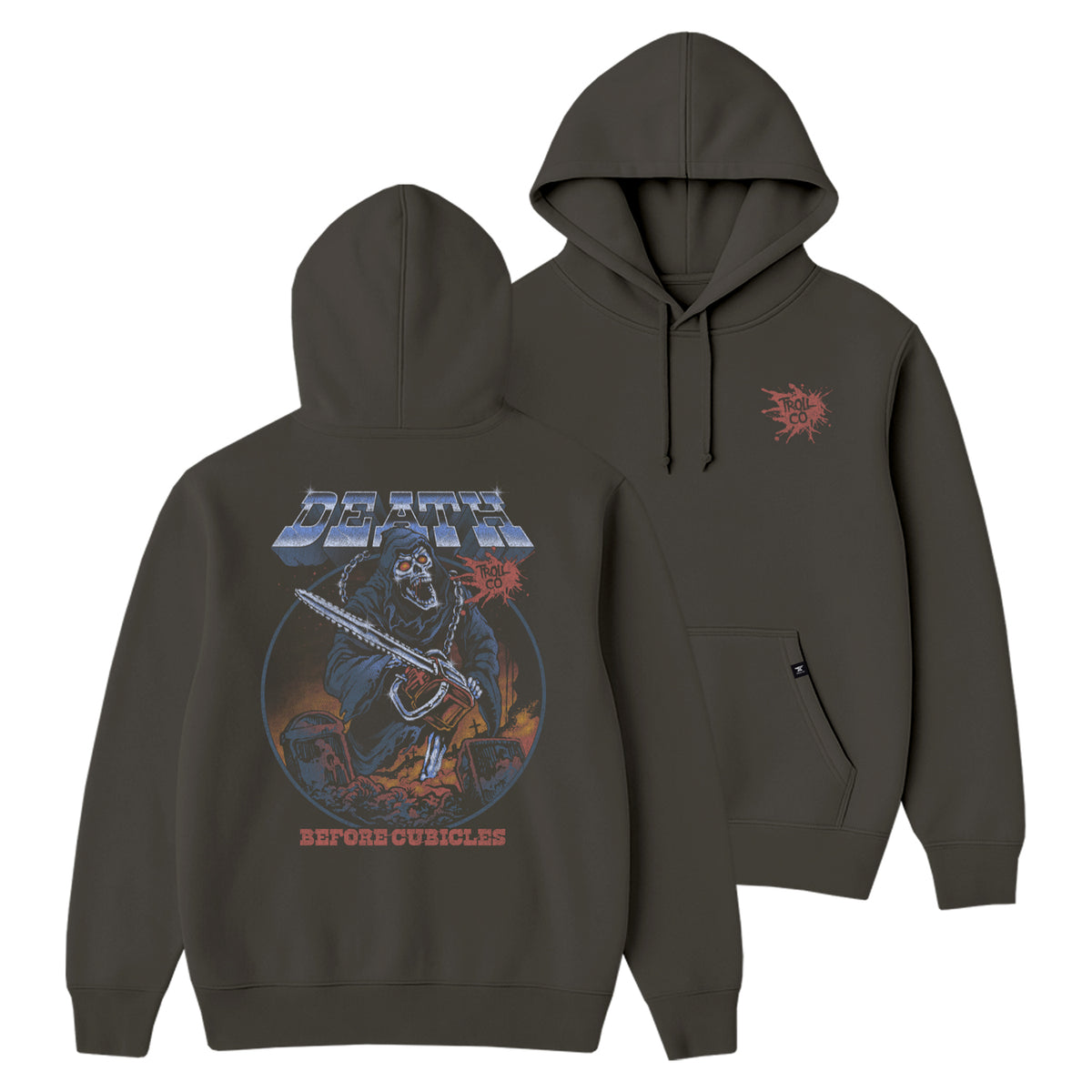 Troll Co. Reaper "Death Before Cubicles" Graphic Hoodie Sweatshirts & Hoodies Troll Co. Tar 2XL Reg