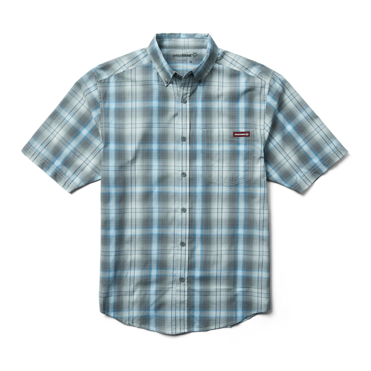 Wolverine Men's Mortar Short Sleeve Shirt Work Shirts Wolverine Lime Stone Plaid 2XL Reg