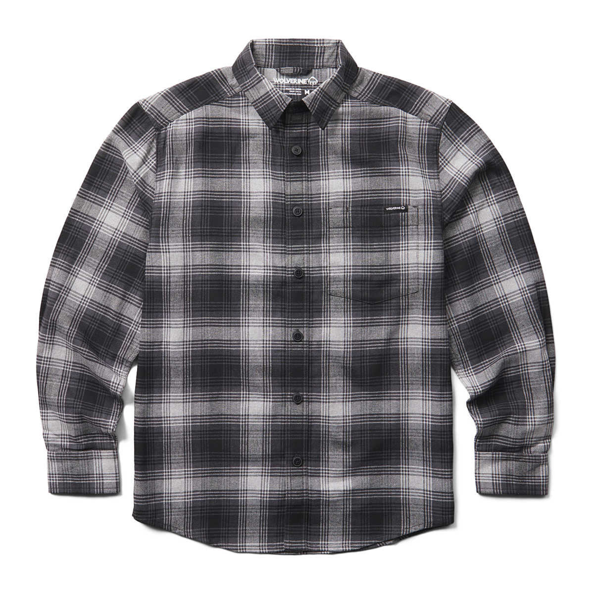 Wolverine Men's Re-Built Chest Pocket Button-Up Long Sleeve Work Shirt Work Shirts Wolverine Gray Plaid 2XL Reg