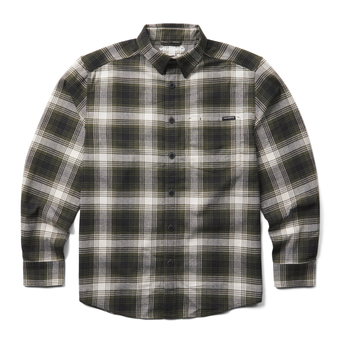 Wolverine Men's Re-Built Chest Pocket Button-Up Long Sleeve Work Shirt Work Shirts Wolverine Green Plaid 2XL Reg