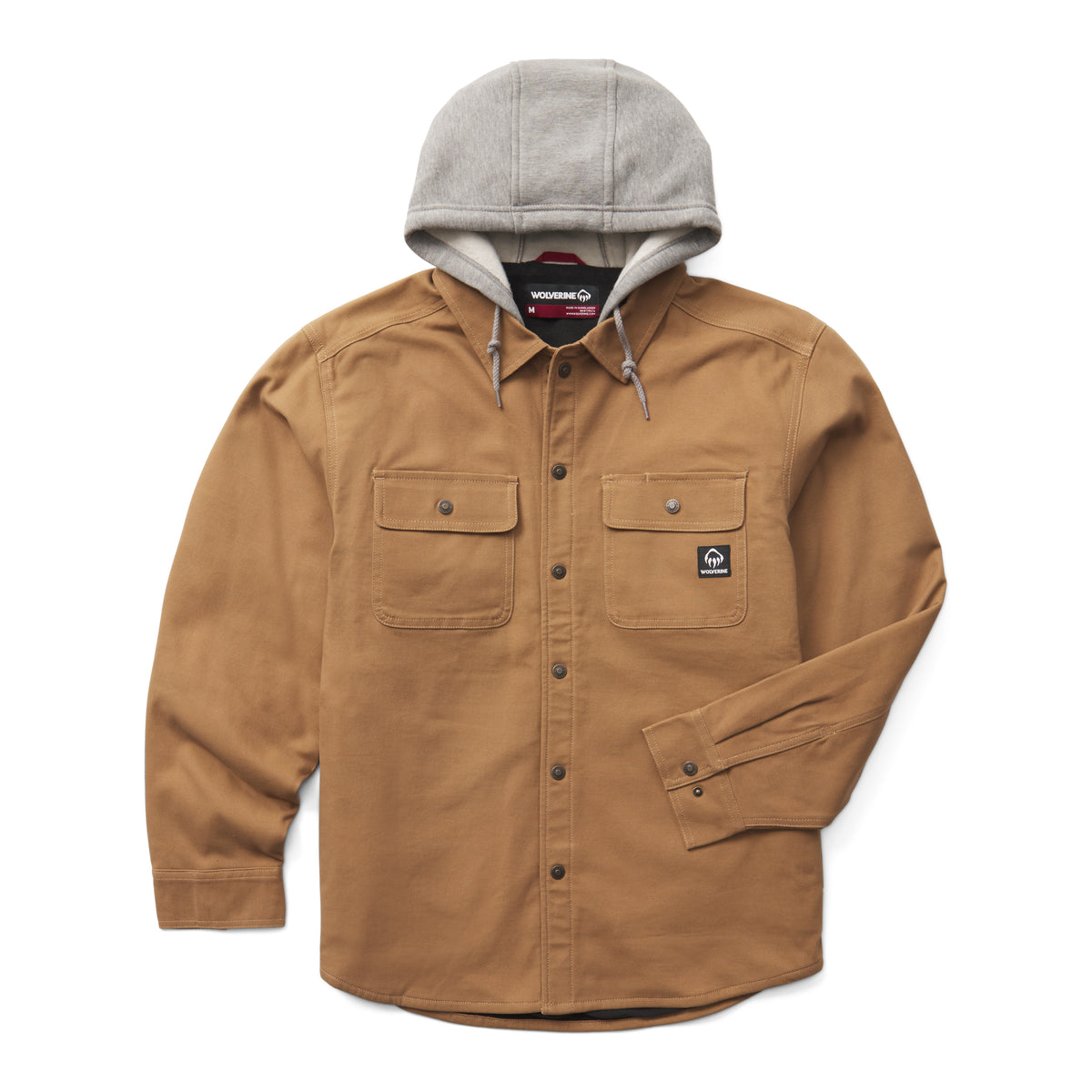 Wolverine Men's Overman II Canvas Snap Hooded Shirt Jac Jackets & Coats Wolverine Hickory 2XL Reg