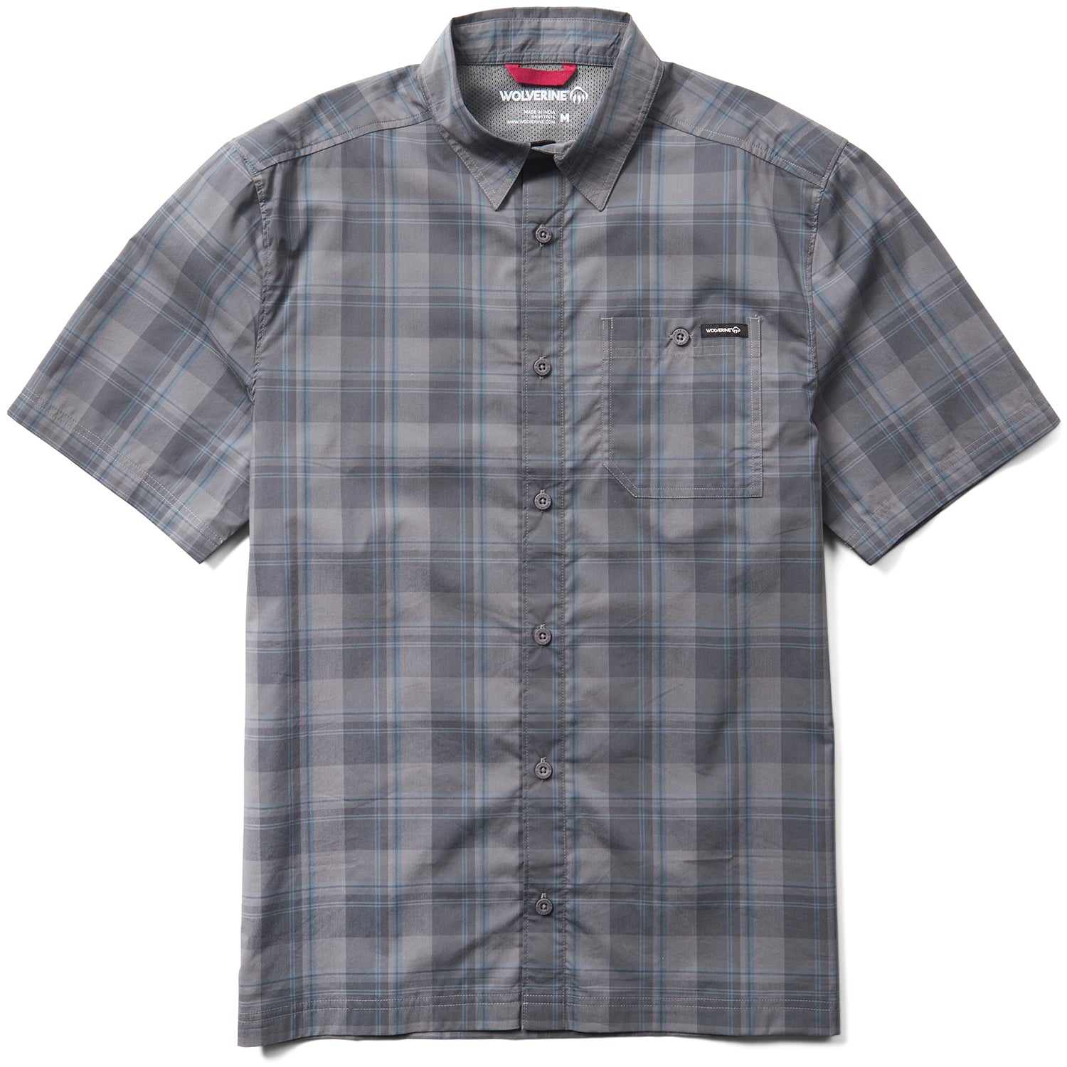 Wolverine Men's Vented Plaid Short Sleeve Work Shirt Work Shirts Wolverine Greystone 2XL Reg