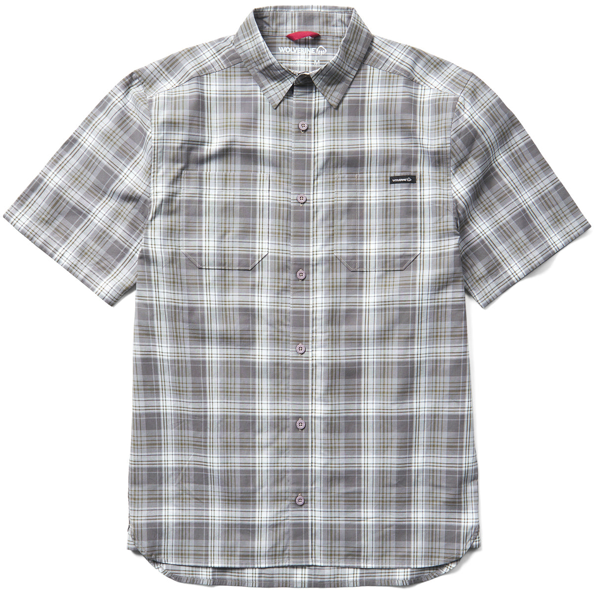 Wolverine Men's Built Stretch Short Sleeve Plaid Shirt Work Shirts Wolverine Greystone 2XL Reg