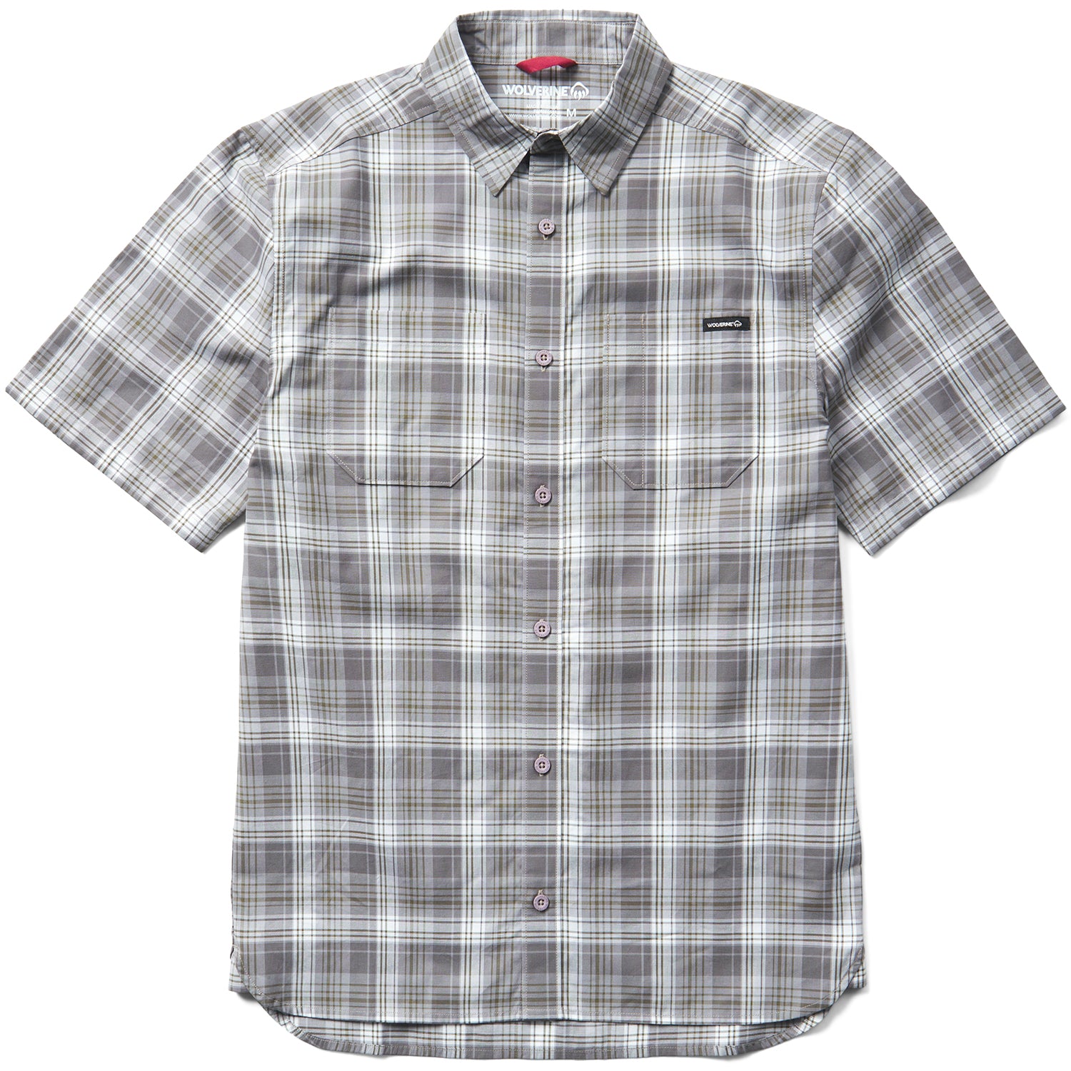 Wolverine Men's Built Stretch Short Sleeve Plaid Shirt Work Shirts Wolverine Greystone 2XL Reg