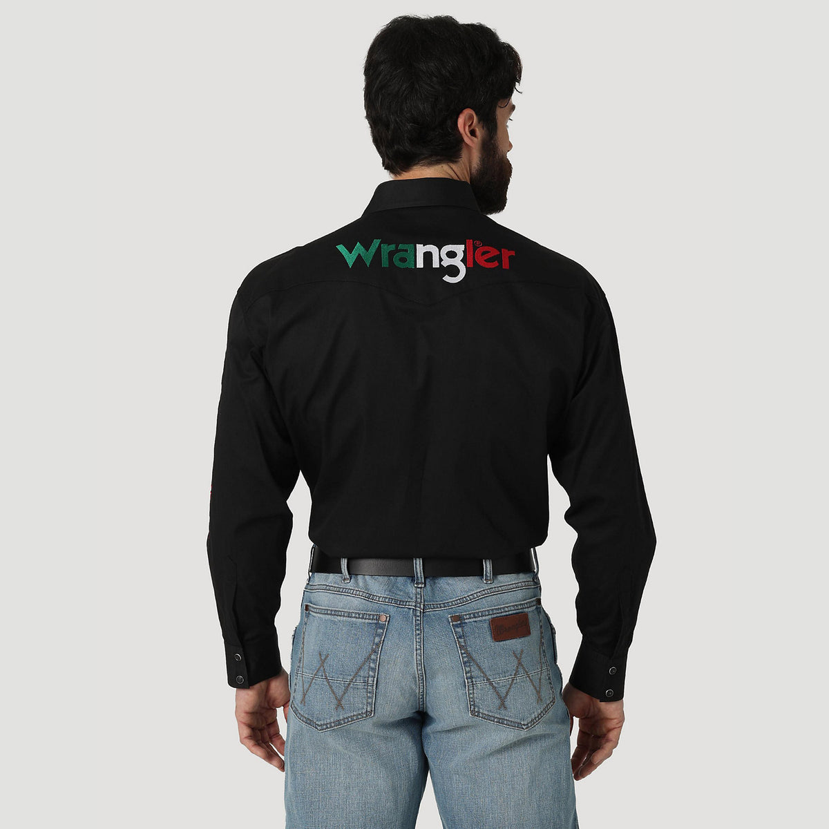 Wrangler® Men&#39;s Western Mexico Logo Snap-Front Long Sleeve Work Shirt - Work World - Workwear, Work Boots, Safety Gear